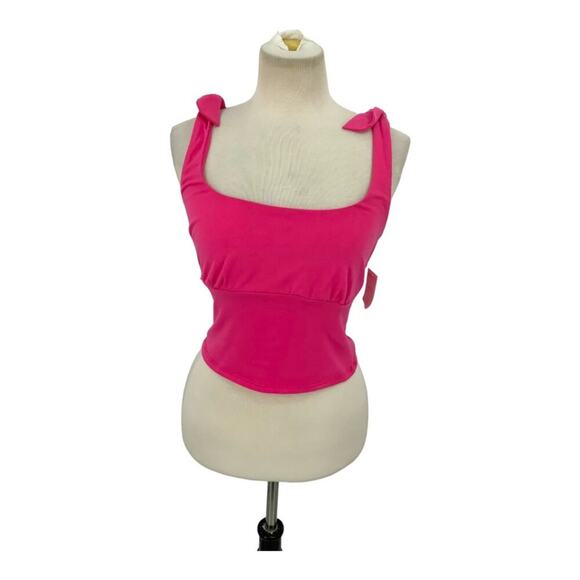 Lush Scoop Neck Tie Strap Crop Top Light Fuchsia Pink Size Medium NWOT $22 MSRP - Picture 2 of 8